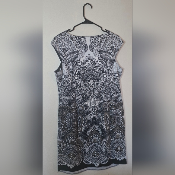 London Style Black White Paisley Office Dress Sleeveless Midi Size 16 - Picture 3 of 5